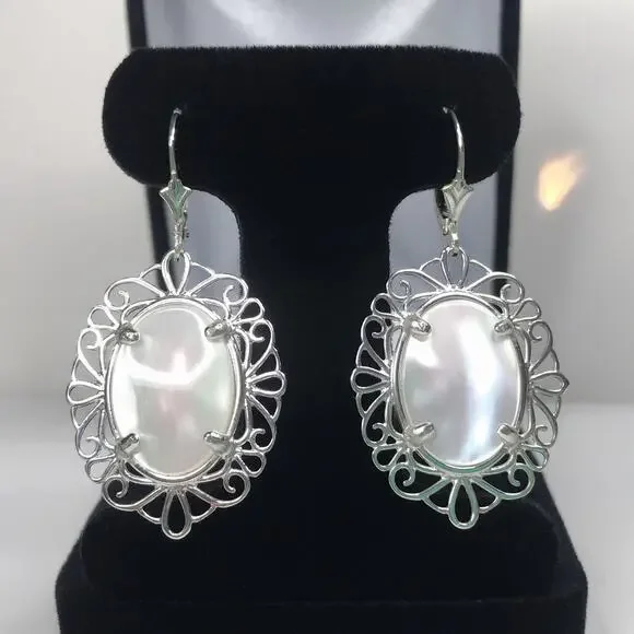Beautiful Mother of Pearl Earrings in Sterling Silver 2 inch - Picture 7 of 8
